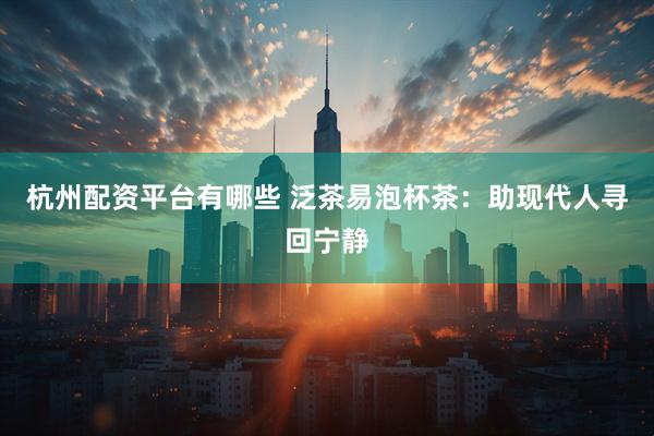 杭州配资平台有哪些 泛茶易泡杯茶：助现代人寻回宁静